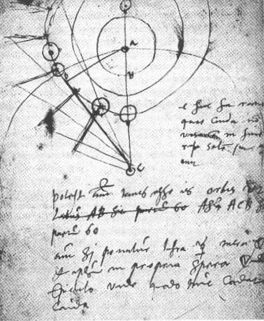 Brahe's notes with observations of the 1577 comet.