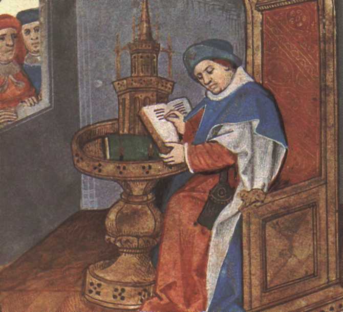 Miniature from a manuscript of the Roman de la Rose (Oxford, Bodleian Library, Douce 195), folio 1r, portrait of Guillaume de Lorris.